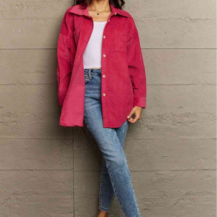 Ninexis Collared Neck Dropped Shoulder Button-Down Jacket