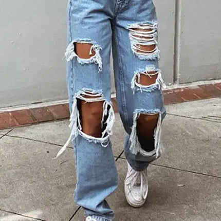 Ladies Ripped Wash Style Denim Trousers