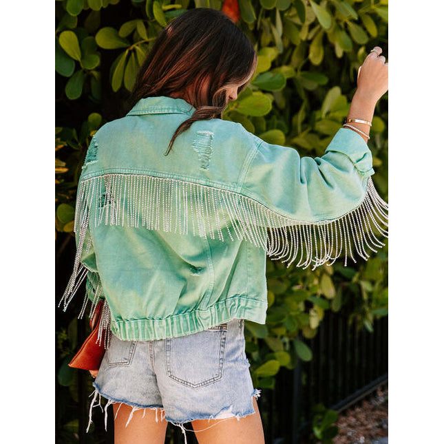 Fringe Detail Long Sleeve Denim Jacket