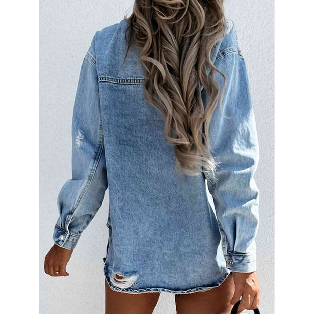 Distressed Snap Down Denim Jacket