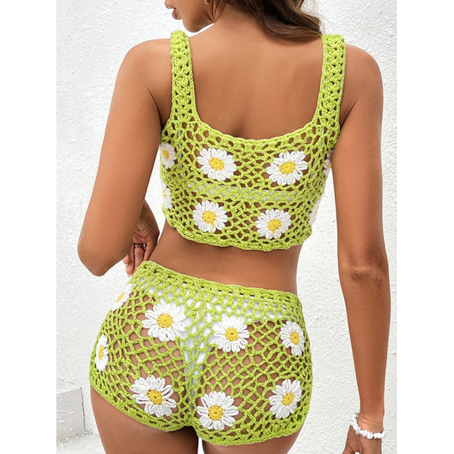 Flower Cutout Wide Strap Two-Piece Swim Set