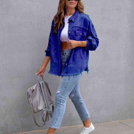 Distressed Drop Shoulder Denim Jacket