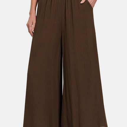 Zenana Woven Wide Leg Pants With Pockets