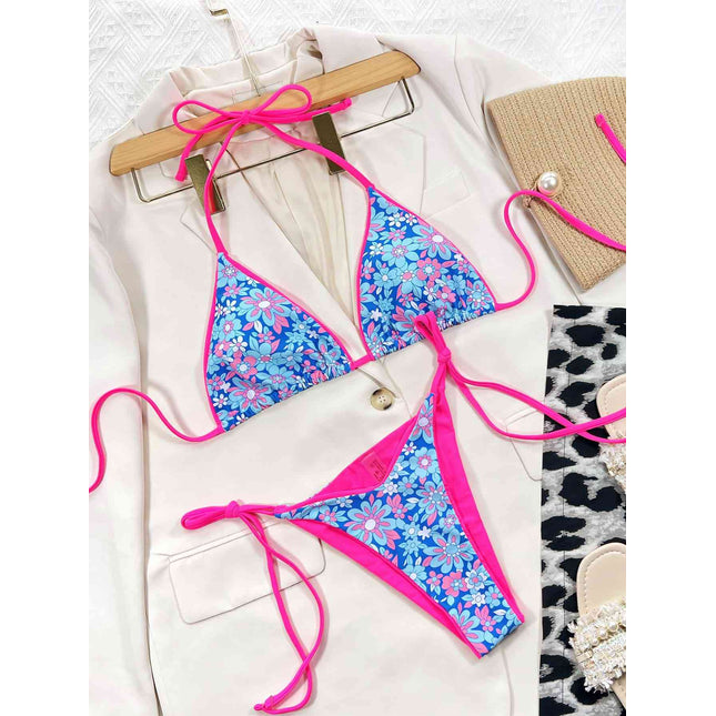 Floral Halter Neck Tie Side Bikini Set