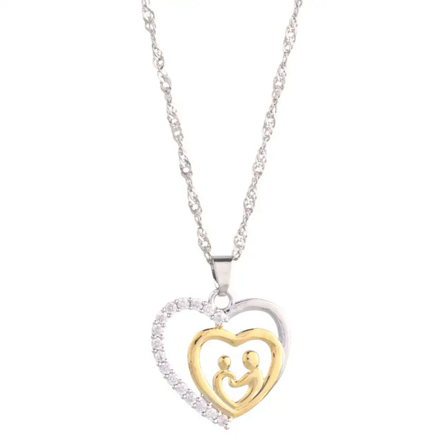 Collar con colgante de corazón pavimentado para madre e hijo