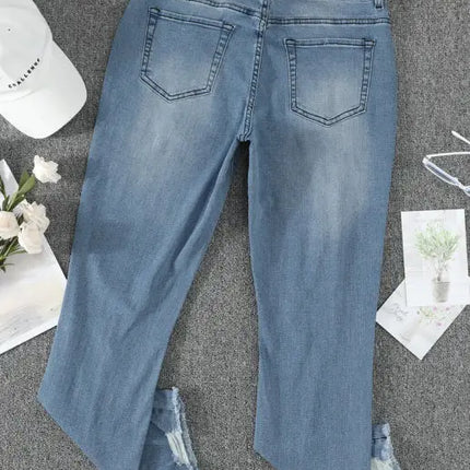 Classic Medium Rise Ripped Slim Fit Washed Jeans