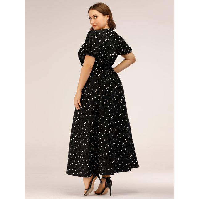 Plus Size Polka Dot Square Neck Dress