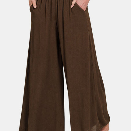 Zenana Woven Wide Leg Pants With Pockets