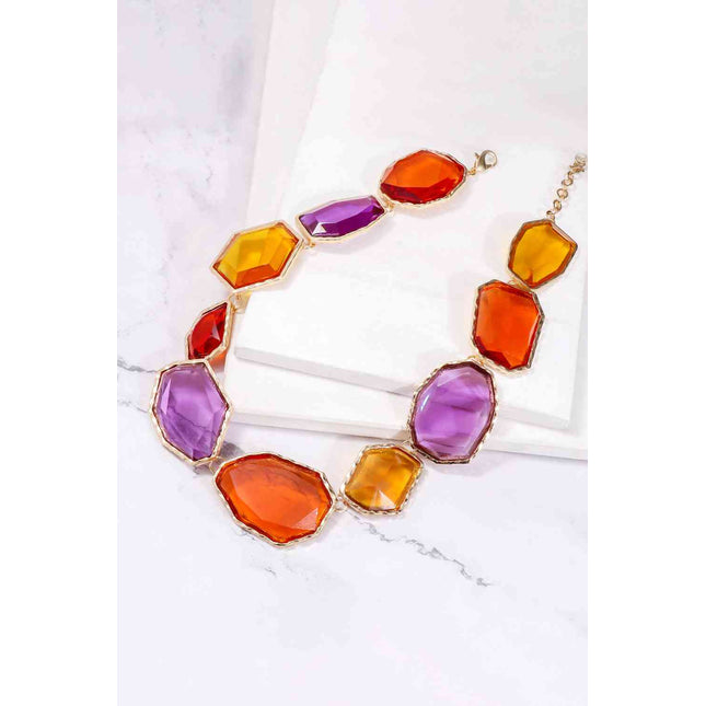 Geometrical Shape Zinc Alloy Frame Resin Necklace