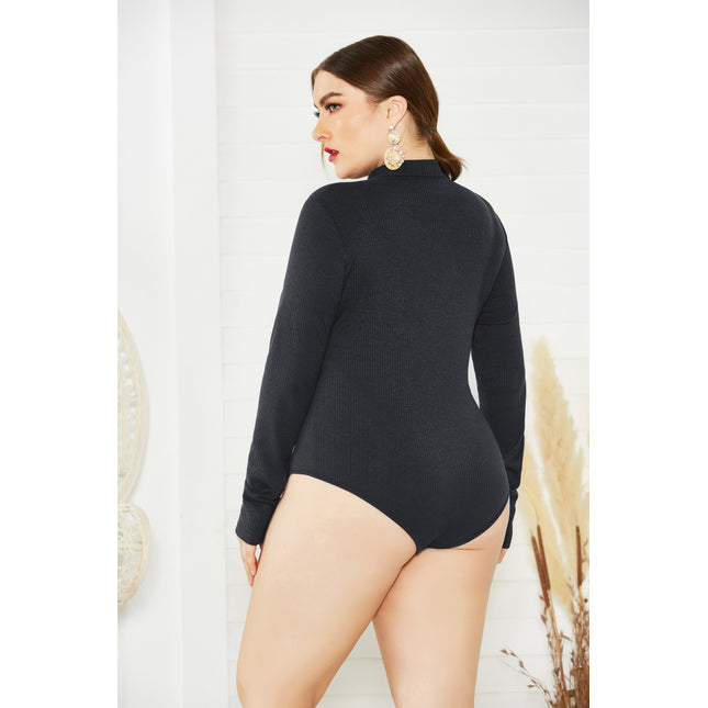 Plus Size Zip Up Long Sleeve Bodysuit