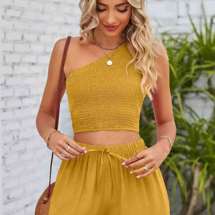 Smocked One-Shoulder Sleeveless Top and Shorts Set