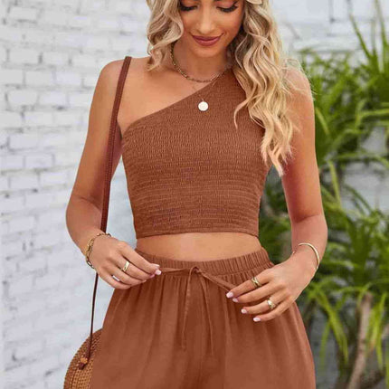 Smocked One-Shoulder Sleeveless Top and Shorts Set