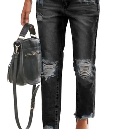 Classic Medium Rise Ripped Slim Fit Washed Jeans