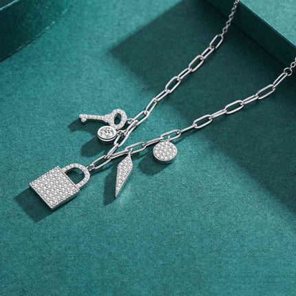 925 Sterling Silver Lock & Key Zircon Pendant Necklace