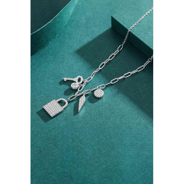 925 Sterling Silver Lock & Key Zircon Pendant Necklace