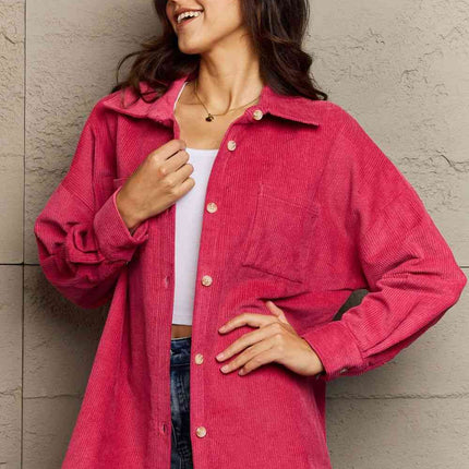 Ninexis Collared Neck Dropped Shoulder Button-Down Jacket