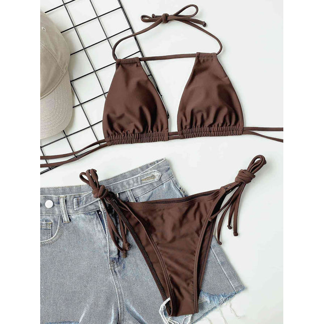 Halter Neck Ruched Bikini Set