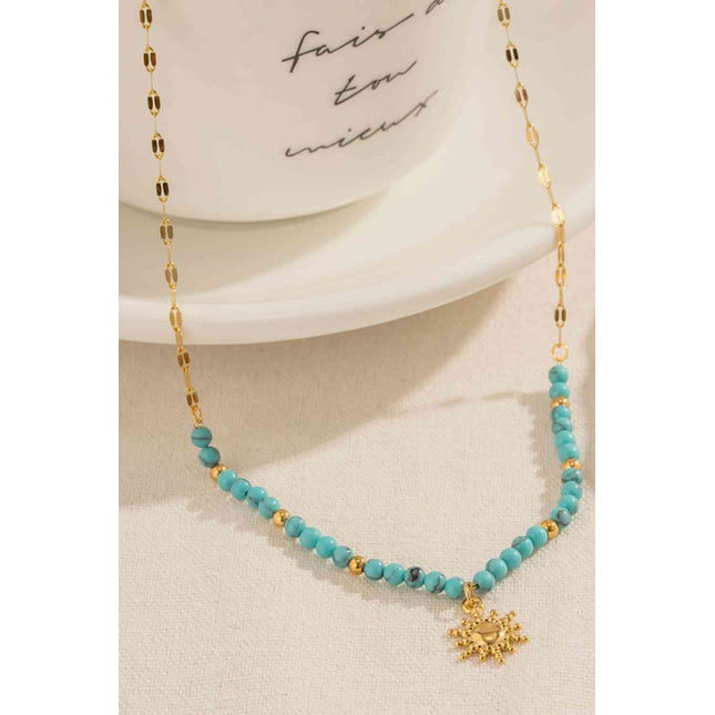 Turquoise Beaded 18K Gold-Plated Sun Shape Pendant Necklace