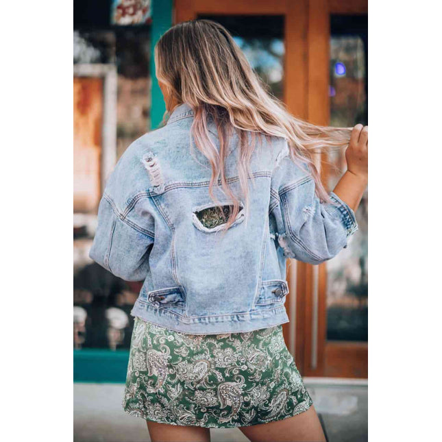 Distressed Drop Shoulder Denim Jacket