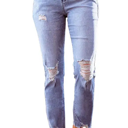 Classic Medium Rise Ripped Slim Fit Washed Jeans