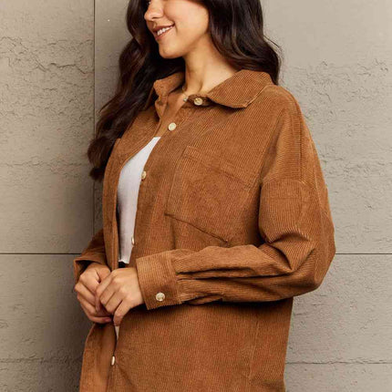 Ninexis Collared Neck Dropped Shoulder Button-Down Jacket