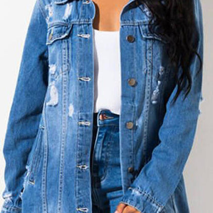 Long Sleeve Raw Hem Denim Jacket