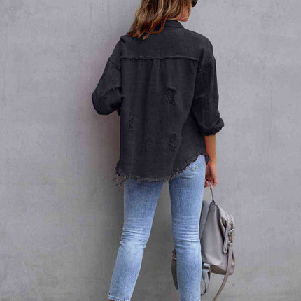 Distressed Drop Shoulder Denim Jacket