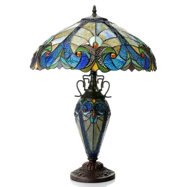 "LIAISON" Tiffany-style Victorian 3 Light Double Lit Table Lamp 18" Shade