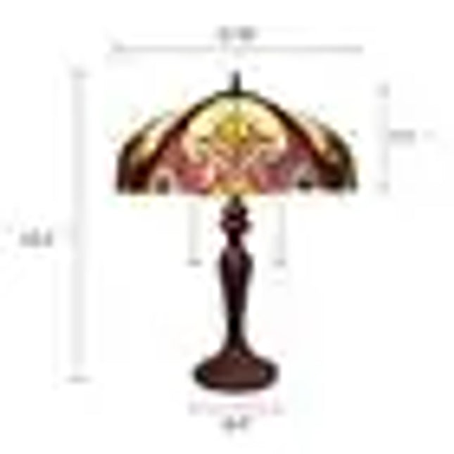 ADIA Victorian Tiffany-Style Dark Bronze 2 Light Table Lamp 18" Wide