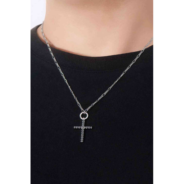 Moissanite Cross Pendant Platinum-Plated Necklace