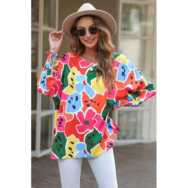 Abstract Lantern Sleeve Blouse