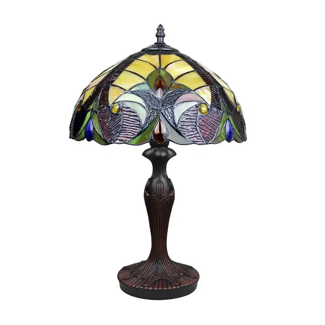 ADIA Tiffany-Style Dark Bronze 1-Light Victorian Accent Table Lamp 12" Shade