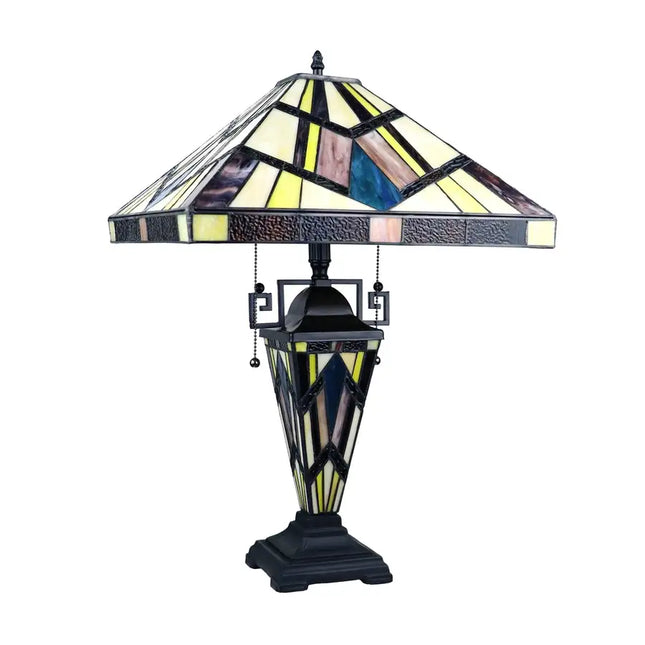 VINCENT Tiffany-Style Blackish Bronze 3-Light Mission Double-Lit Table Lamp