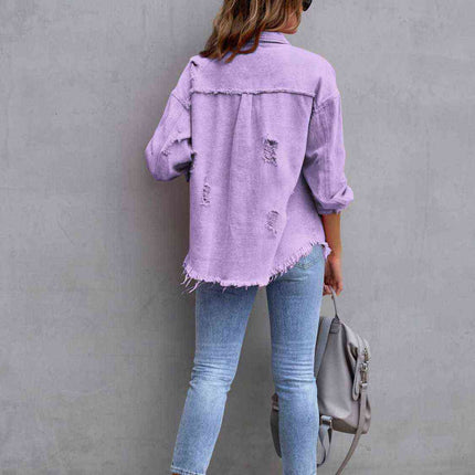 Distressed Drop Shoulder Denim Jacket