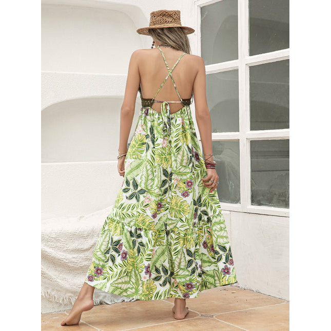 Backless Printed V-Neck Cami Dress