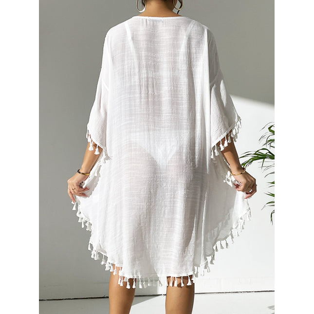 Tassel Cutout Scoop Neck Cover-Up Dress