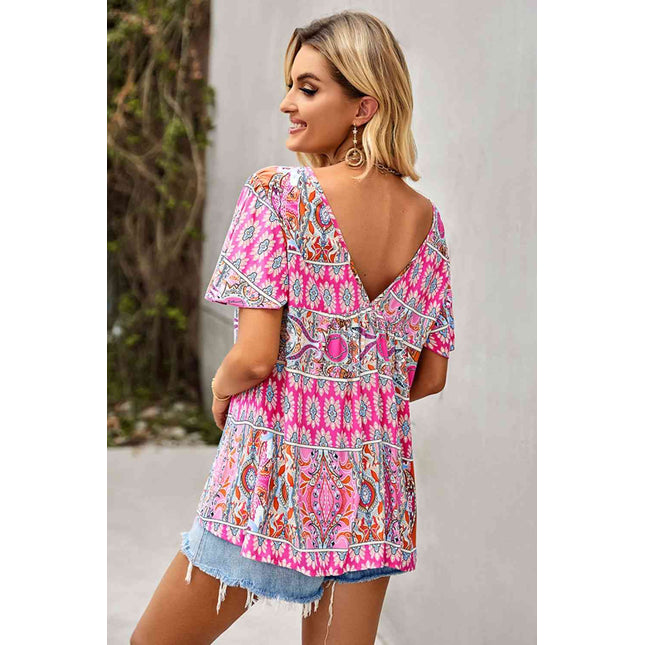 Bohemian Tied Flutter Sleeve Blouse