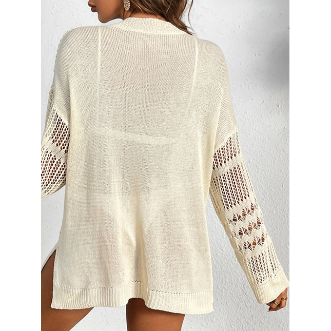 Cutout Notched Long Sleeve Cover-Up