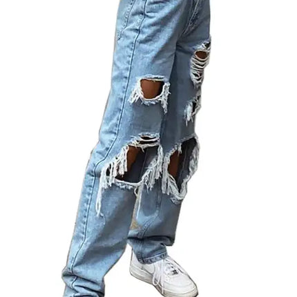 Ladies Ripped Wash Style Denim Trousers