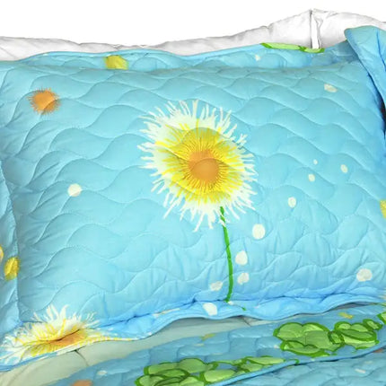 [Dandelion Dancing Night] Cotton 3PC Floral Vermicelli-Quilted Patchwork Quilt Set (Full/Queen Size)