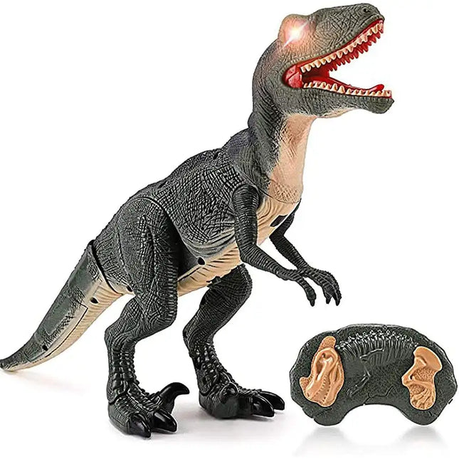 Remote Control R/C Walking Dinosaur Toy with Shaking Head, Light Up Eyes & Sounds (Velociraptor)