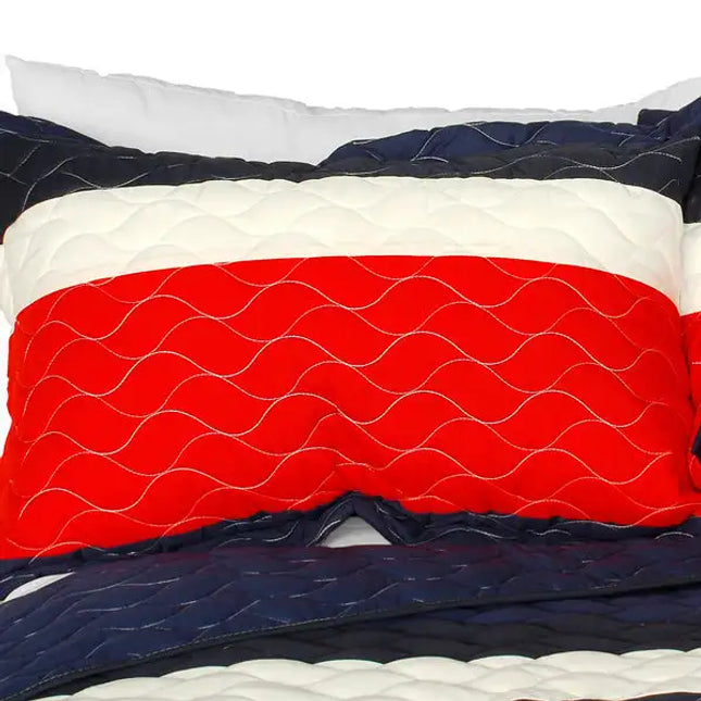 [Sahara's Story] 3PC Vermicelli-Quilted Patchwork Quilt Set (Full/Queen Size)