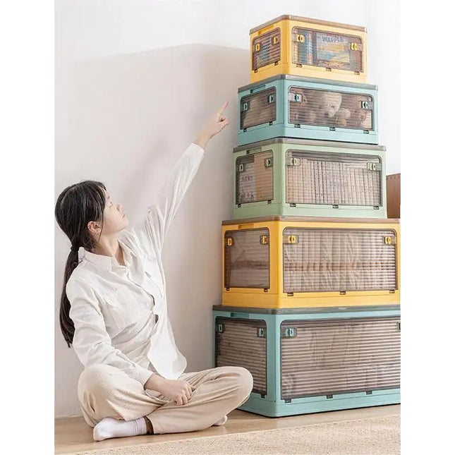 Household Clothes Quilt Storage Folding Plastic Transparent Wardrobe Storage and Finishing Boxes