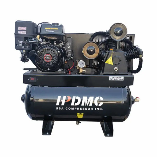 13HP Gas Powered DHqLVYvBjCbr, 3-Cylinder, 30 Gallon Horizontal ASME Tank, Piston Pump Air Compressed System (175 PSI @ 24 CFM)