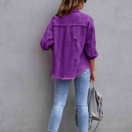 Distressed Drop Shoulder Denim Jacket