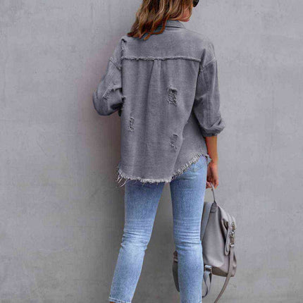 Distressed Drop Shoulder Denim Jacket