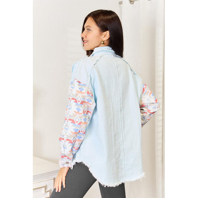 Buttoned Collared Neck Denim Jacket