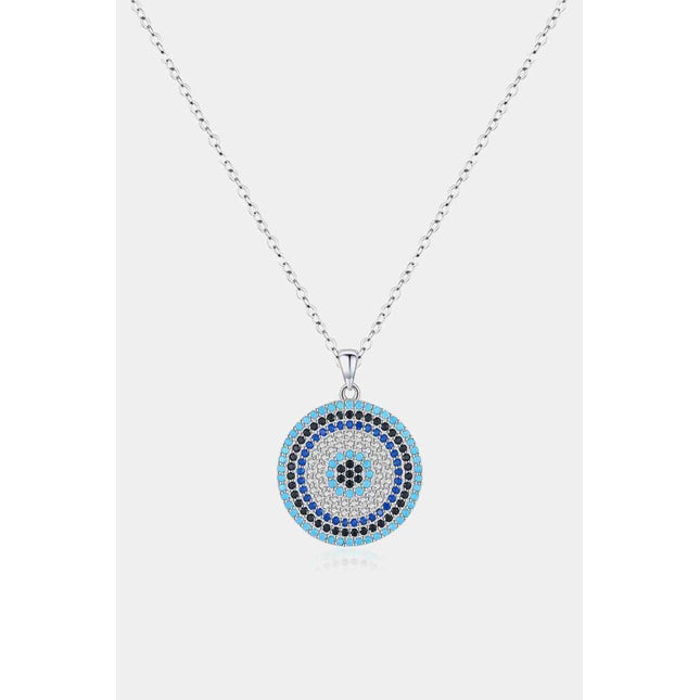 925 Sterling Silver Round Shape Artificial Turquoise Pendant Necklace