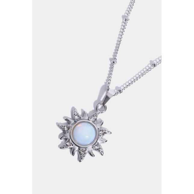 Opal Sun Pendant Stainless Steel Necklace