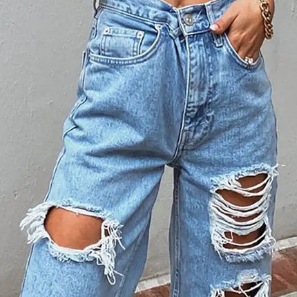 Ladies Ripped Wash Style Denim Trousers